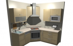 Kuchyňka na míru. Mat: Bříza. Kuchyň vytvořená na míru ve 3D. Viz perokresby Optima a vzorníky lamin a dvířek. 