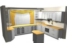 Kuchyňka bílá folie. Kuchyň vytvořená na míru ve 3D. Viz perokresby Optima a vzorníky lamin a dvířek. 