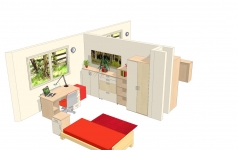 Dětský pokojík na míru .ve 3D V mat: Bříza a Woodline . Viz perokresby Trend a vzorníky lamina. 