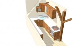 Rustikální dubová kuchyňka na míru. Kuchyň vytvořená na míru ve 3D. Viz perokresby Optima a vzorníky lamin a dvířek. 